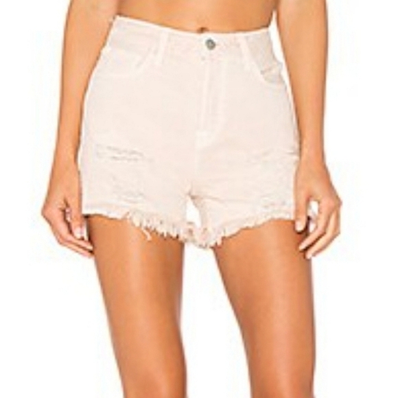 J Brand Coquette Pink High Rise Hem Frayed Shorts NWT Size 27 - Picture 1 of 16